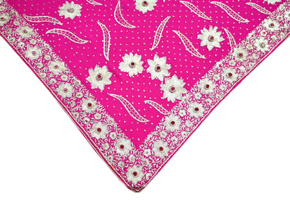 Indian Pre-owned Heavy Sari Rani Pink Pure Georgette Silk Hand Embroidered Sarees Designer Abu Jani 6Yd Sewing Ethnic Sarees