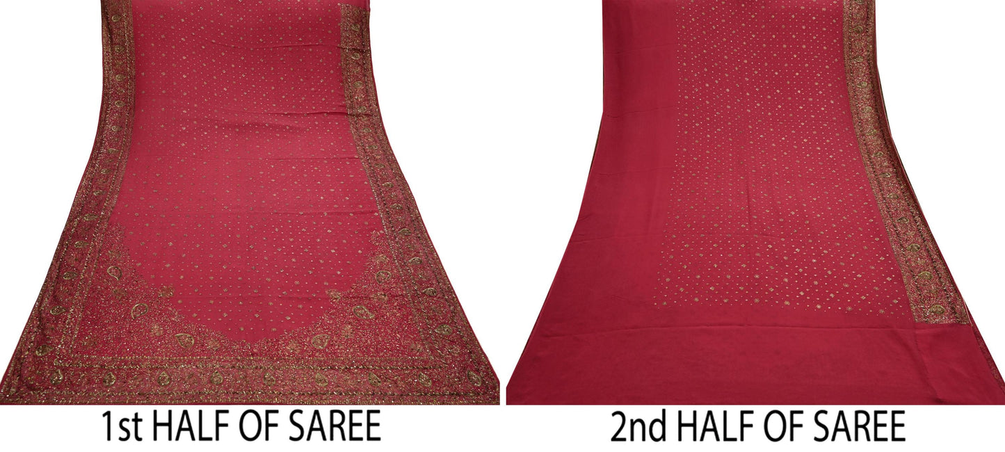 Indian Vintage Pink Sarees Pure Georgette Silk Pre-owned Hand Beaded Ritu Kumar Designer Sari 5Yd Soft Ethnic Bollywood Party sarees