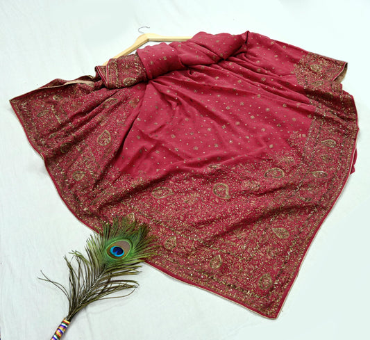 Indian Vintage Pink Sarees Pure Georgette Silk Pre-owned Hand Beaded Ritu Kumar Designer Sari 5Yd Soft Ethnic Bollywood Party sarees