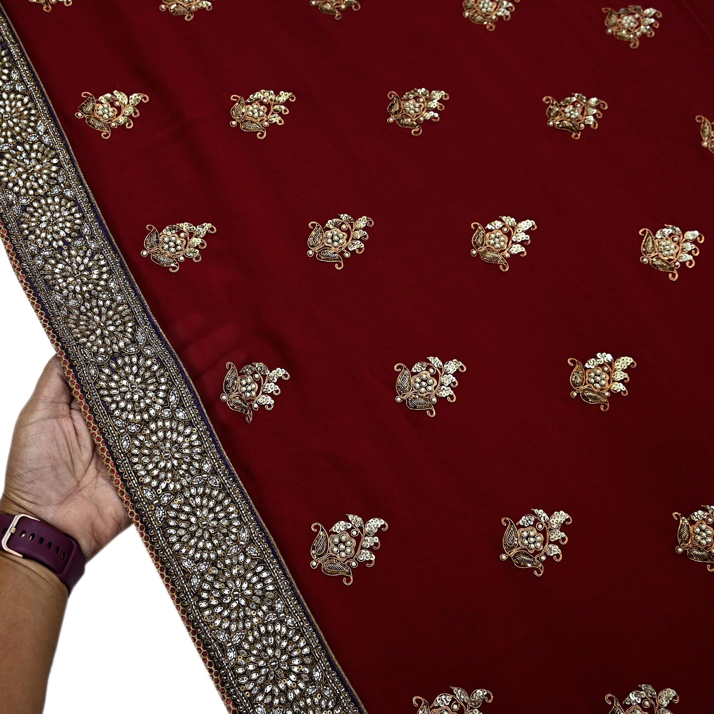 Indian Heavy Sari Maroon Pure Georgette Silk Hand Embroidered Sarees Designer Sabyasachi 6Yd Sewing Ethnic Bollywood party wear saree Dabka