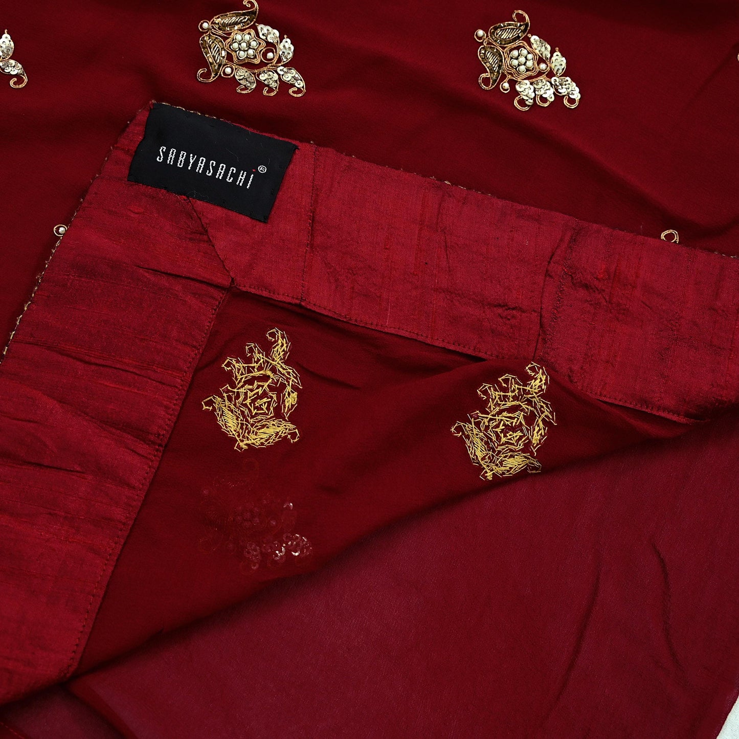 Indian Heavy Sari Maroon Pure Georgette Silk Hand Embroidered Sarees Designer Sabyasachi 6Yd Sewing Ethnic Bollywood party wear saree Dabka