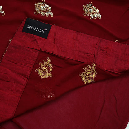 Indian Heavy Sari Maroon Pure Georgette Silk Hand Embroidered Sarees Designer Sabyasachi 6Yd Sewing Ethnic Bollywood party wear saree Dabka