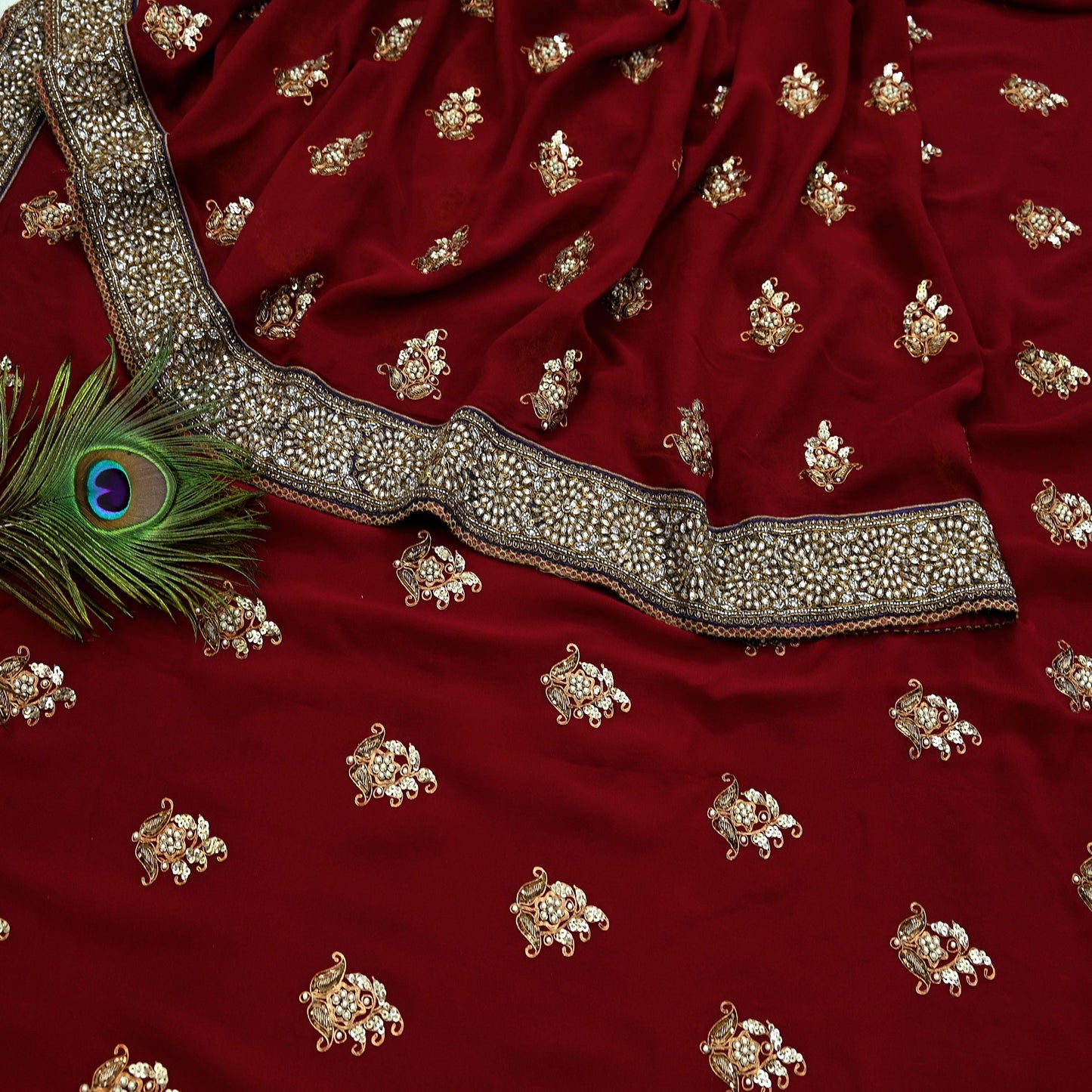 Indian Heavy Sari Maroon Pure Georgette Silk Hand Embroidered Sarees Designer Sabyasachi 6Yd Sewing Ethnic Bollywood party wear saree Dabka