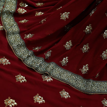 Indian Heavy Sari Maroon Pure Georgette Silk Hand Embroidered Sarees Designer Sabyasachi 6Yd Sewing Ethnic Bollywood party wear saree Dabka