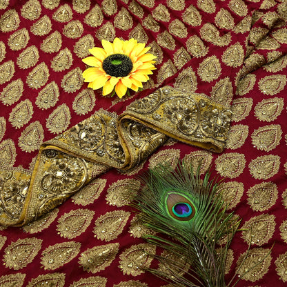 Indian Heavy Sari Red Pure Georgette Silk Hand Embroidered Sarees Designer Manish Malhotra 6Yd Sewing Ethnic Bollywood party wear saree