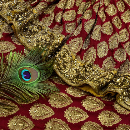 Indian Heavy Sari Red Pure Georgette Silk Hand Embroidered Sarees Designer Manish Malhotra 6Yd Sewing Ethnic Bollywood party wear saree