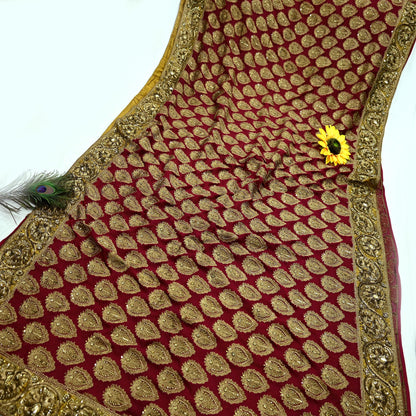 Indian Heavy Sari Red Pure Georgette Silk Hand Embroidered Sarees Designer Manish Malhotra 6Yd Sewing Ethnic Bollywood party wear saree