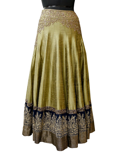 Indian Heavy Wedding Green Pure Chanderi Silk Hand Embroidered Lehenga/Skirt Designer By Manish Malhotra Bridal Wear Zardozi/ Dabka