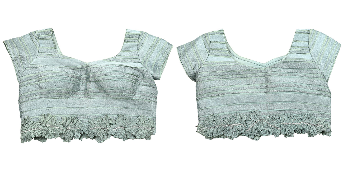 Pre-owned Heavy Green Gray Chanderi Silk/Net Hand Embroidered Lehenga 3pcs Set By Designer Shantanu & Nikhil Bridal Wear Padded Blouse