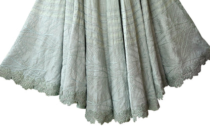 Pre-owned Heavy Green Gray Chanderi Silk/Net Hand Embroidered Lehenga 3pcs Set By Designer Shantanu & Nikhil Bridal Wear Padded Blouse