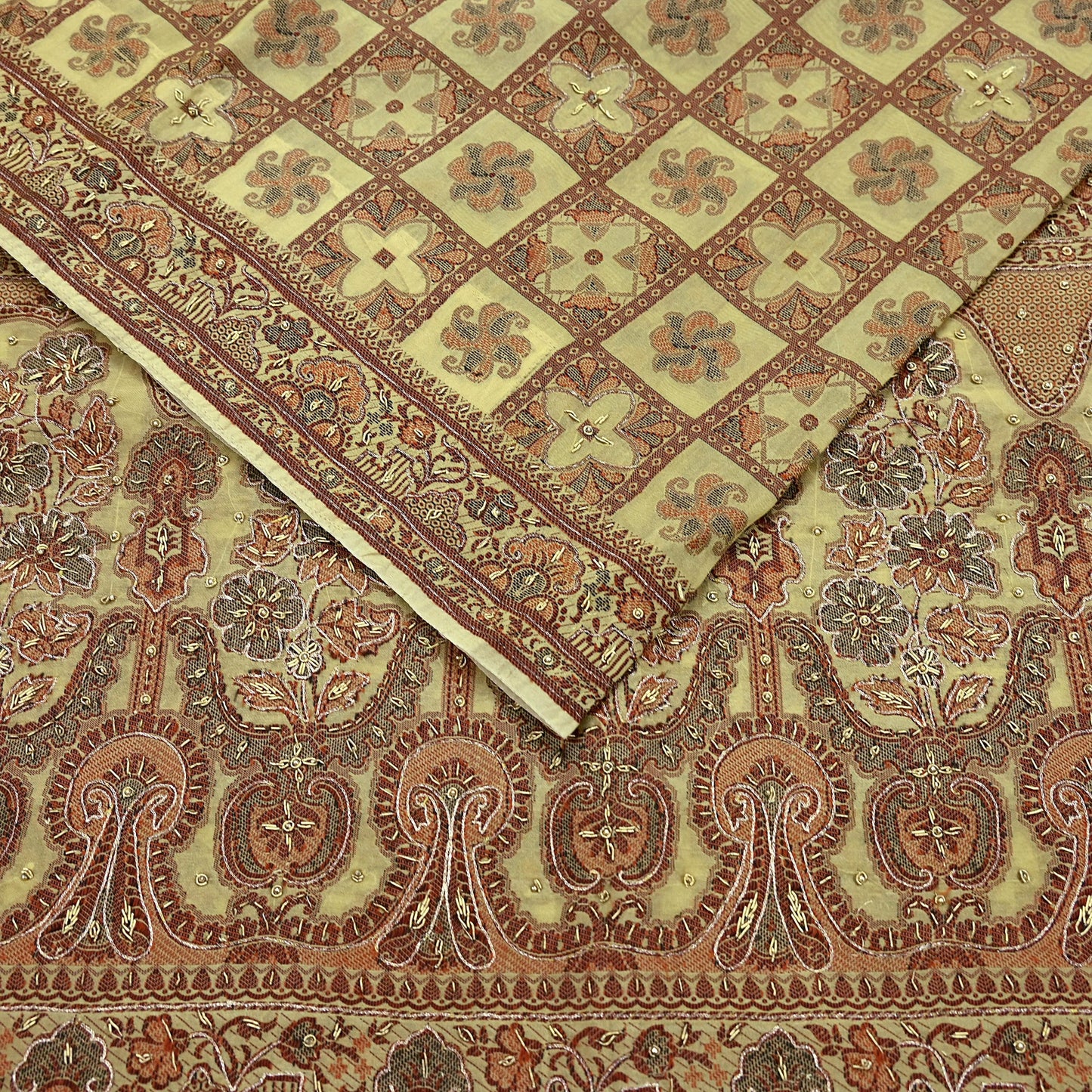 Indian Vintage Beige Sari Blend Silk Hand Embroidered Sarees 5Yd Craft Fabric Sewing soft Quilting Crafting Upcycle Ethnic Bollywood sarees
