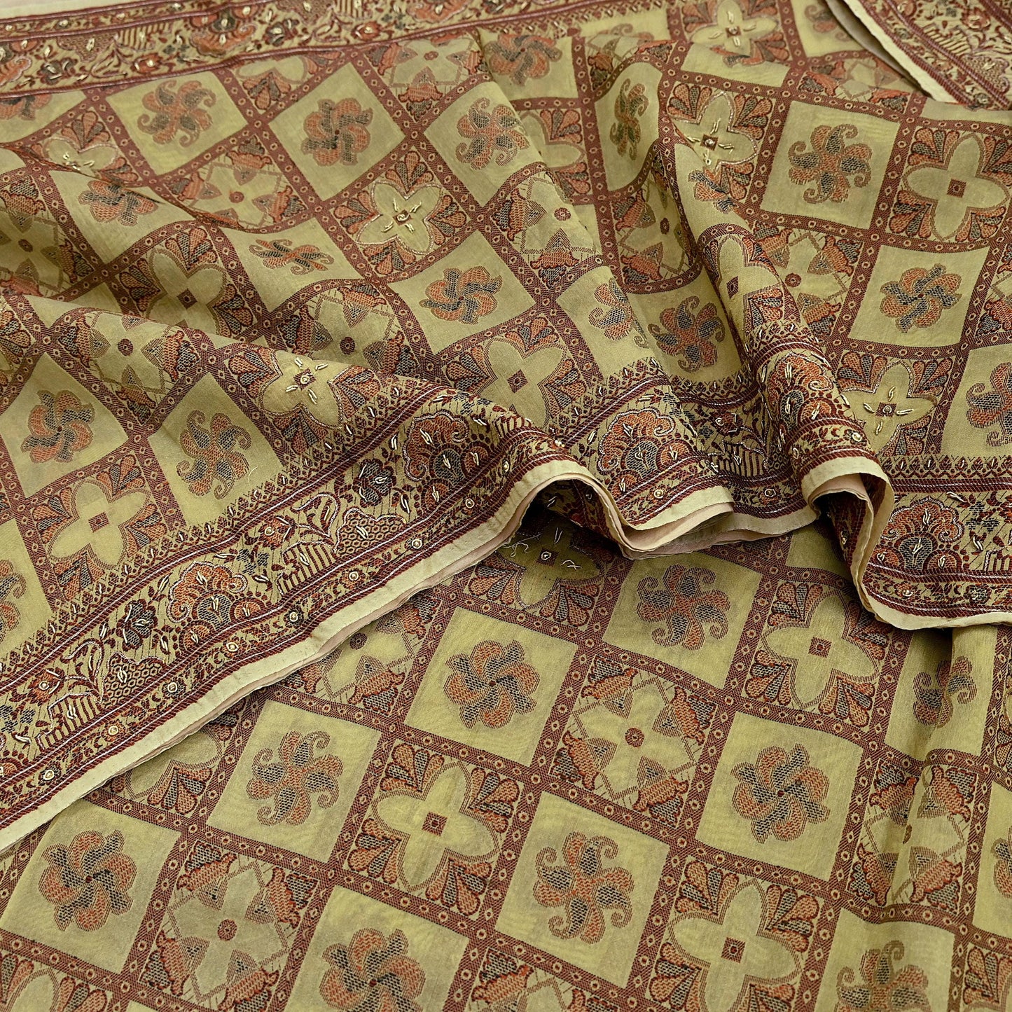 Indian Vintage Beige Sari Blend Silk Hand Embroidered Sarees 5Yd Craft Fabric Sewing soft Quilting Crafting Upcycle Ethnic Bollywood sarees