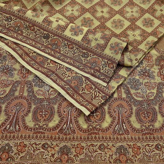 Indian Vintage Beige Sari Blend Silk Hand Embroidered Sarees 5Yd Craft Fabric Sewing soft Quilting Crafting Upcycle Ethnic Bollywood sarees