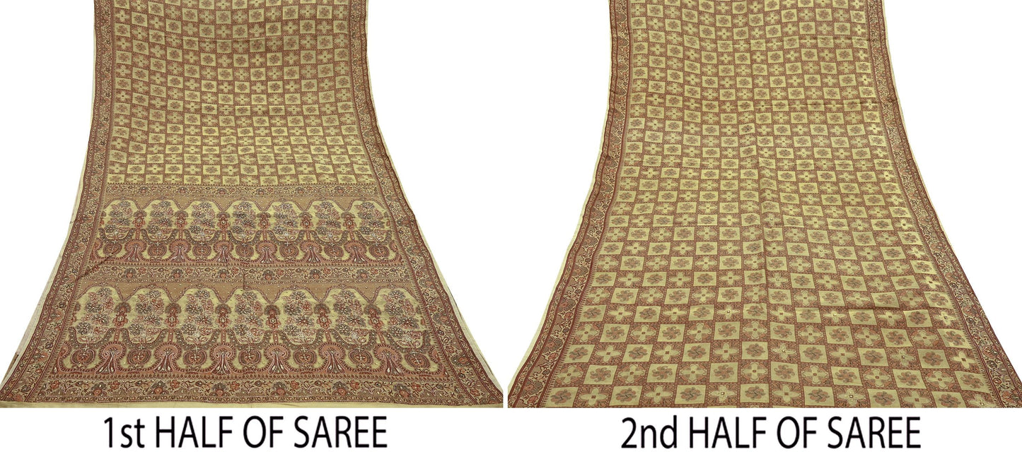 Indian Vintage Beige Sari Blend Silk Hand Embroidered Sarees 5Yd Craft Fabric Sewing soft Quilting Crafting Upcycle Ethnic Bollywood sarees