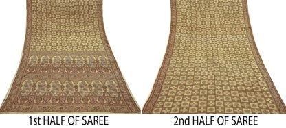 Indian Vintage Beige Sari Blend Silk Hand Embroidered Sarees 5Yd Craft Fabric Sewing soft Quilting Crafting Upcycle Ethnic Bollywood sarees