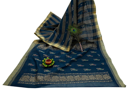 Indian Vintage Sari Green & Beige Pure Cotton Hand Woven Sarees Craft Fabric 5yd Ethnic Paisley Crafting Upcycle Quilting Dress Making
