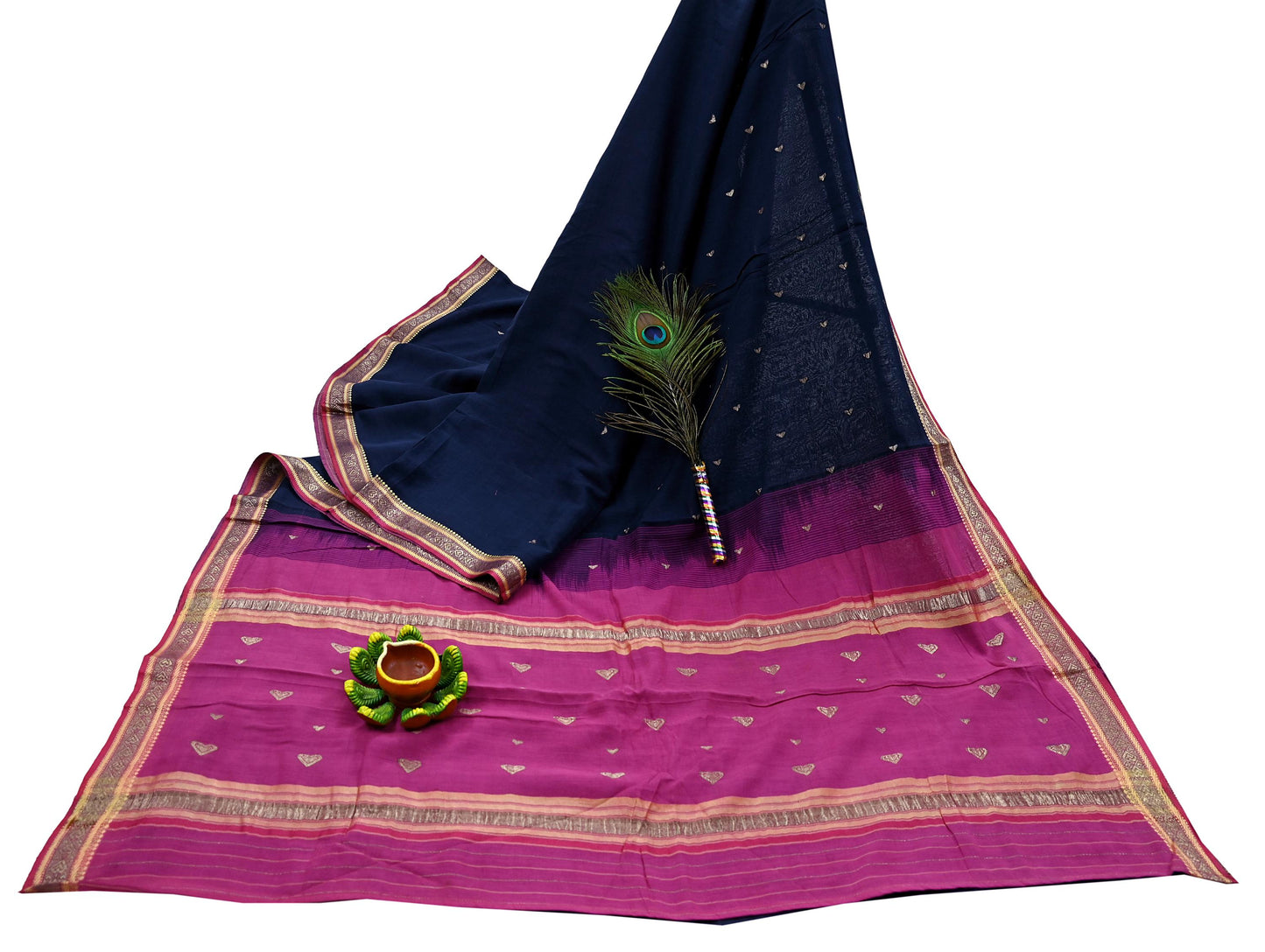 Indian Vintage Sari Pure Cotton Hand Woven Saree Craft Fabric 5yd Sewing Ethnic Soft Dress making Crafting Quilting Dress Designing