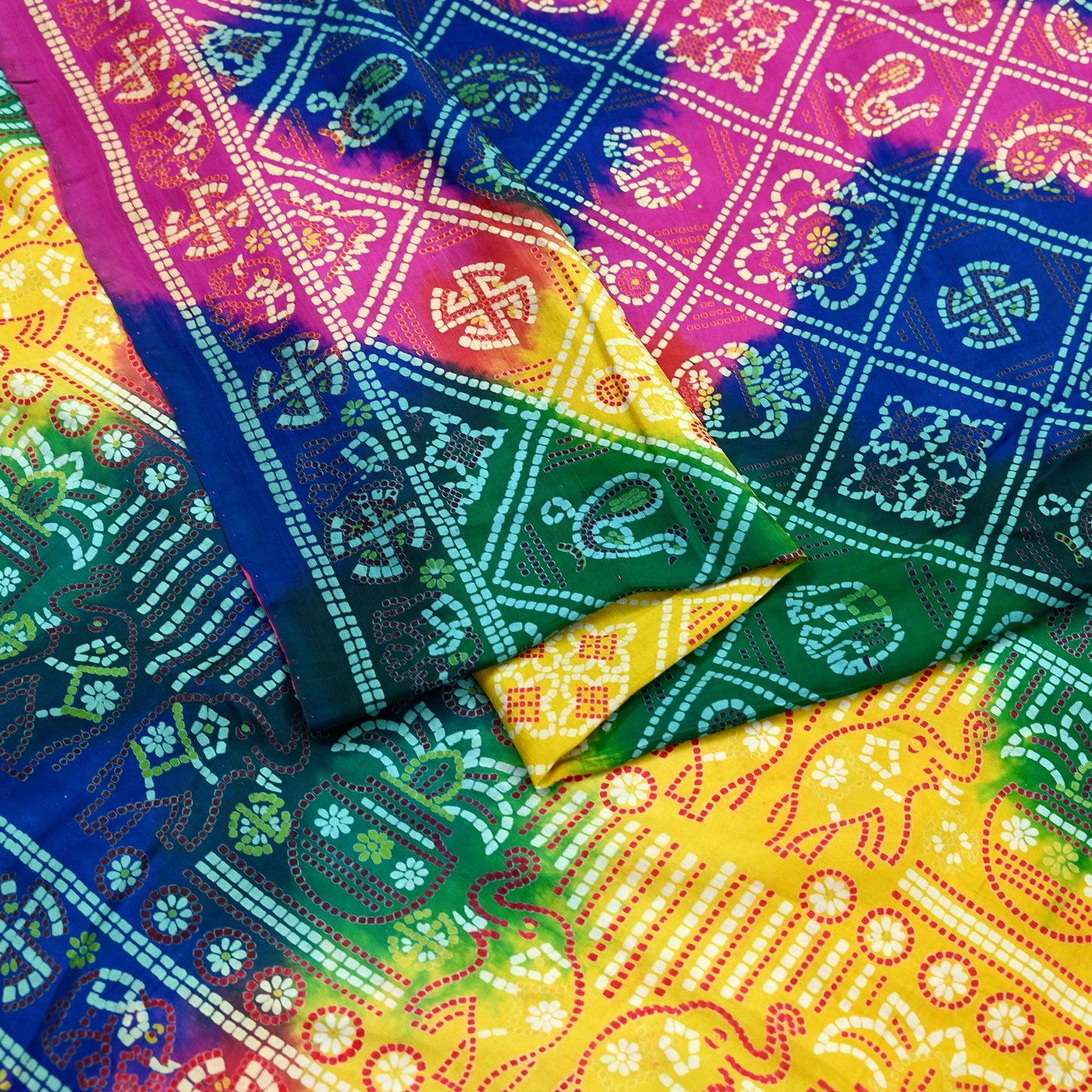 Indian Vintage Sari Multi Pure Silk Bandhani Tie Dye Printed Sarees Craft Fabric 6yd Sewing Traditional Culture Sari Ethnic Dress making