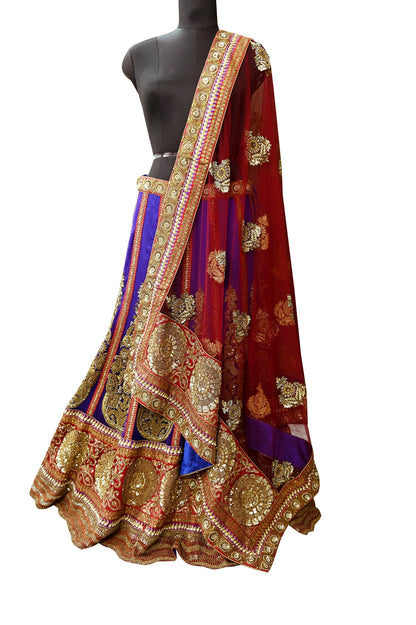 Indian New Heavy Purple & Maroon Colored Mesh/Net Hand Embroidered Lehenga 2pcs Set By Designer Sabyasachi Bridal Wear