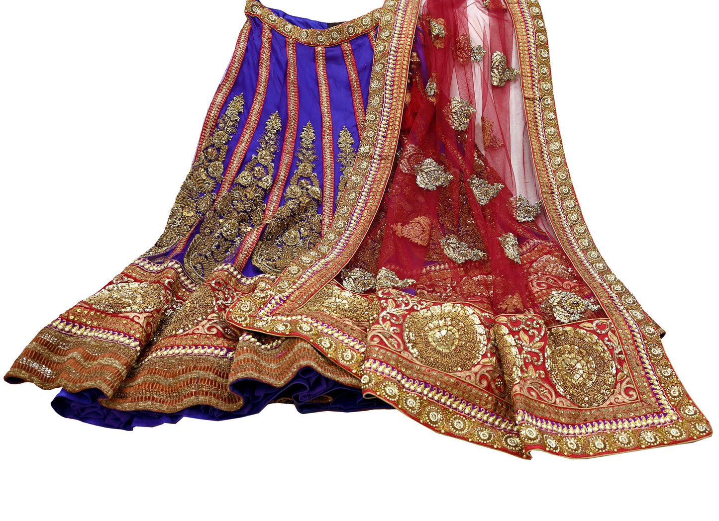Indian New Heavy Purple & Maroon Colored Mesh/Net Hand Embroidered Lehenga 2pcs Set By Designer Sabyasachi Bridal Wear