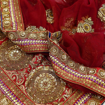 Indian New Heavy Purple & Maroon Colored Mesh/Net Hand Embroidered Lehenga 2pcs Set By Designer Sabyasachi Bridal Wear