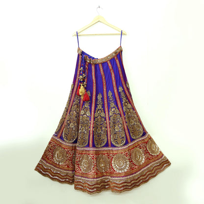Indian New Heavy Purple & Maroon Colored Mesh/Net Hand Embroidered Lehenga 2pcs Set By Designer Sabyasachi Bridal Wear