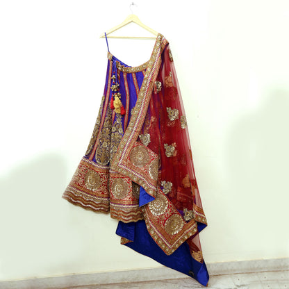Indian New Heavy Purple & Maroon Colored Mesh/Net Hand Embroidered Lehenga 2pcs Set By Designer Sabyasachi Bridal Wear