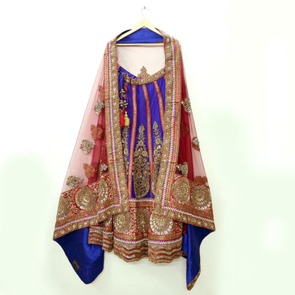 Indian New Heavy Purple & Maroon Colored Mesh/Net Hand Embroidered Lehenga 2pcs Set By Designer Sabyasachi Bridal Wear