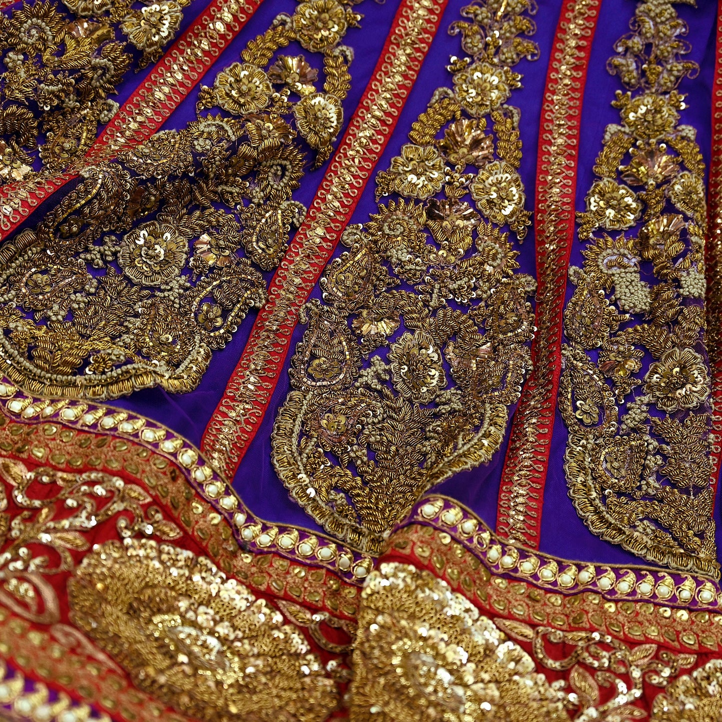 Indian New Heavy Purple & Maroon Colored Mesh/Net Hand Embroidered Lehenga 2pcs Set By Designer Sabyasachi Bridal Wear