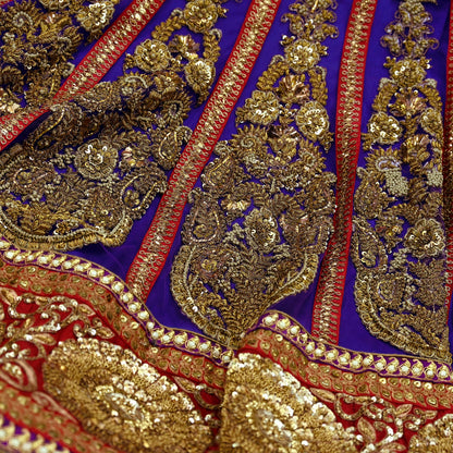 Indian New Heavy Purple & Maroon Colored Mesh/Net Hand Embroidered Lehenga 2pcs Set By Designer Sabyasachi Bridal Wear