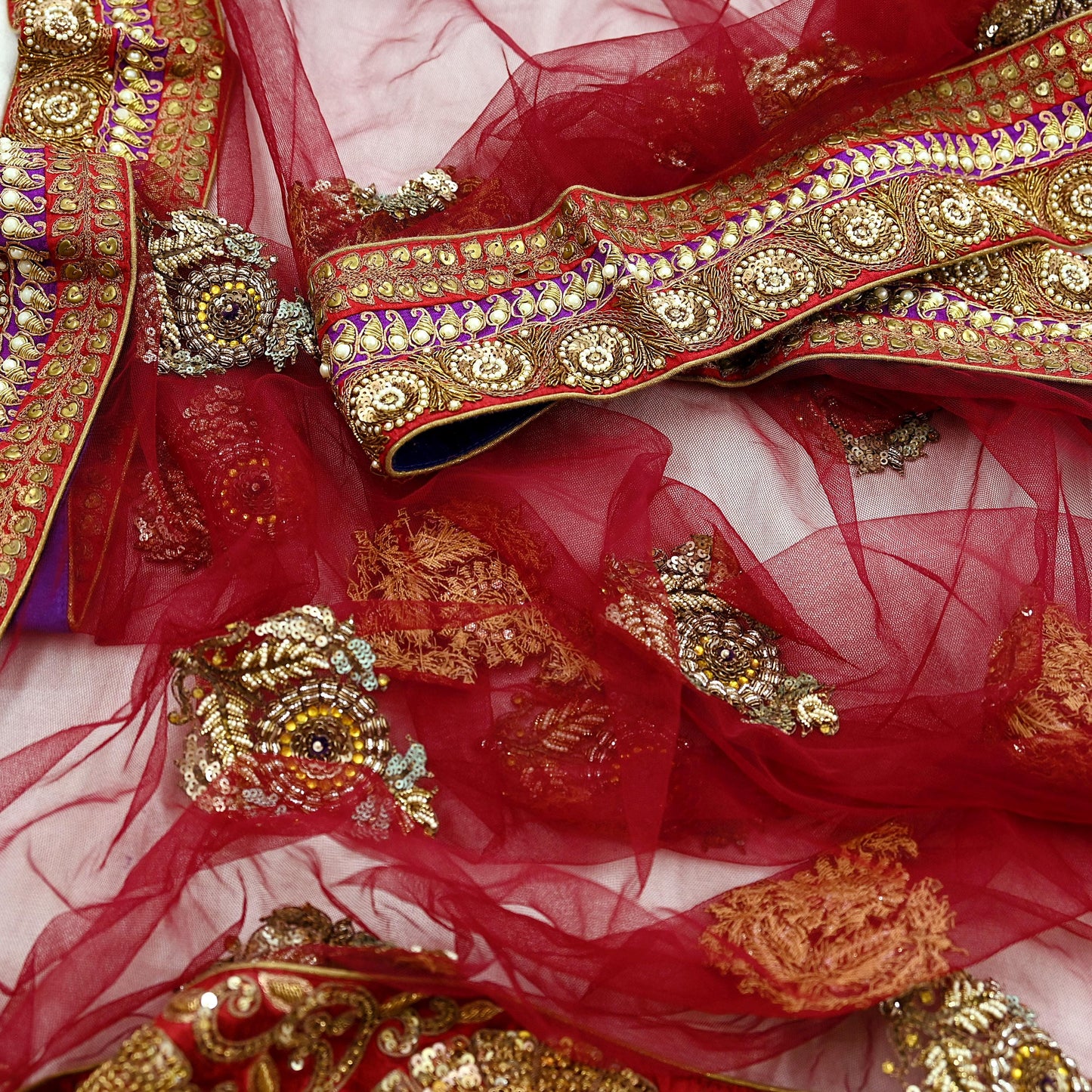 Indian Vintage Heavy Wedding Dupatta Maroon Net Long Stole Hand Embroidered By Designer Sabyasachi Scarves Zardozi Bridal Veil