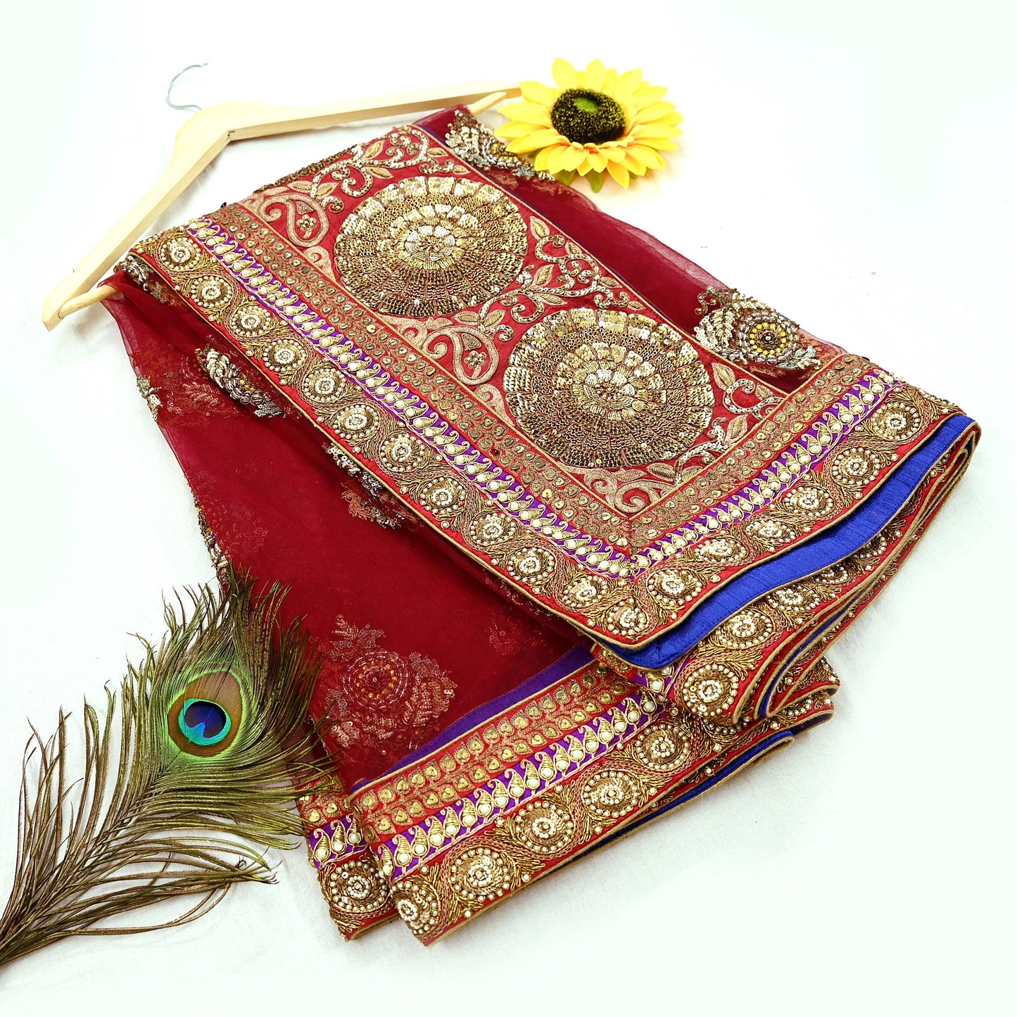 Indian Vintage Heavy Wedding Dupatta Maroon Net Long Stole Hand Embroidered By Designer Sabyasachi Scarves Zardozi Bridal Veil