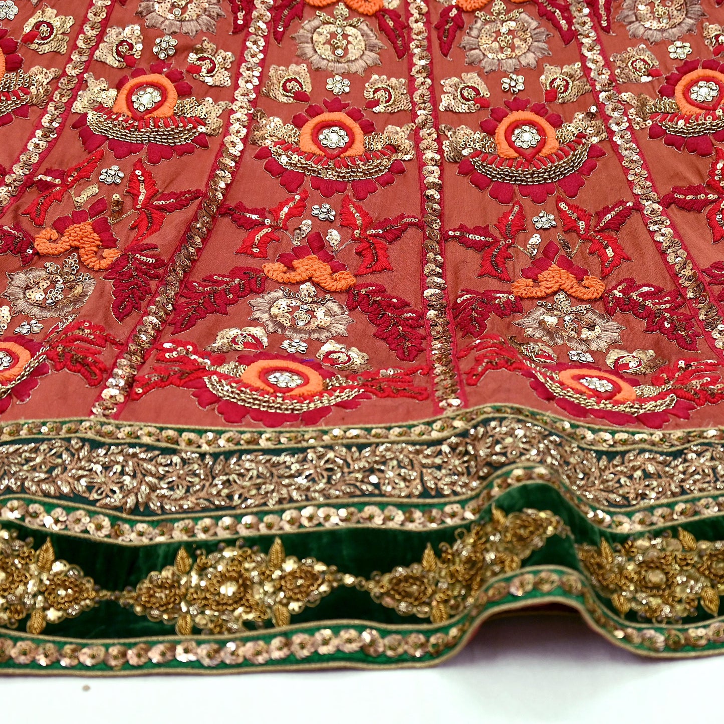 Indian Vintage Heavy Brown Pure chanderi Silk Hand Embroidered Lehenga Skirt By Designer Sabyasachi Bridal Wear Dabka/ Zardozi