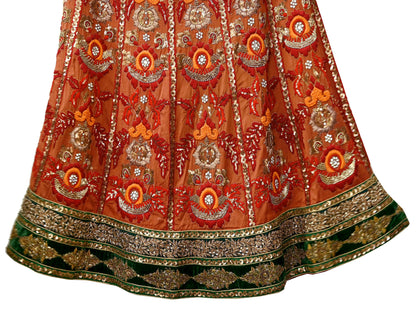 Indian Vintage Heavy Brown Pure chanderi Silk Hand Embroidered Lehenga Skirt By Designer Sabyasachi Bridal Wear Dabka/ Zardozi