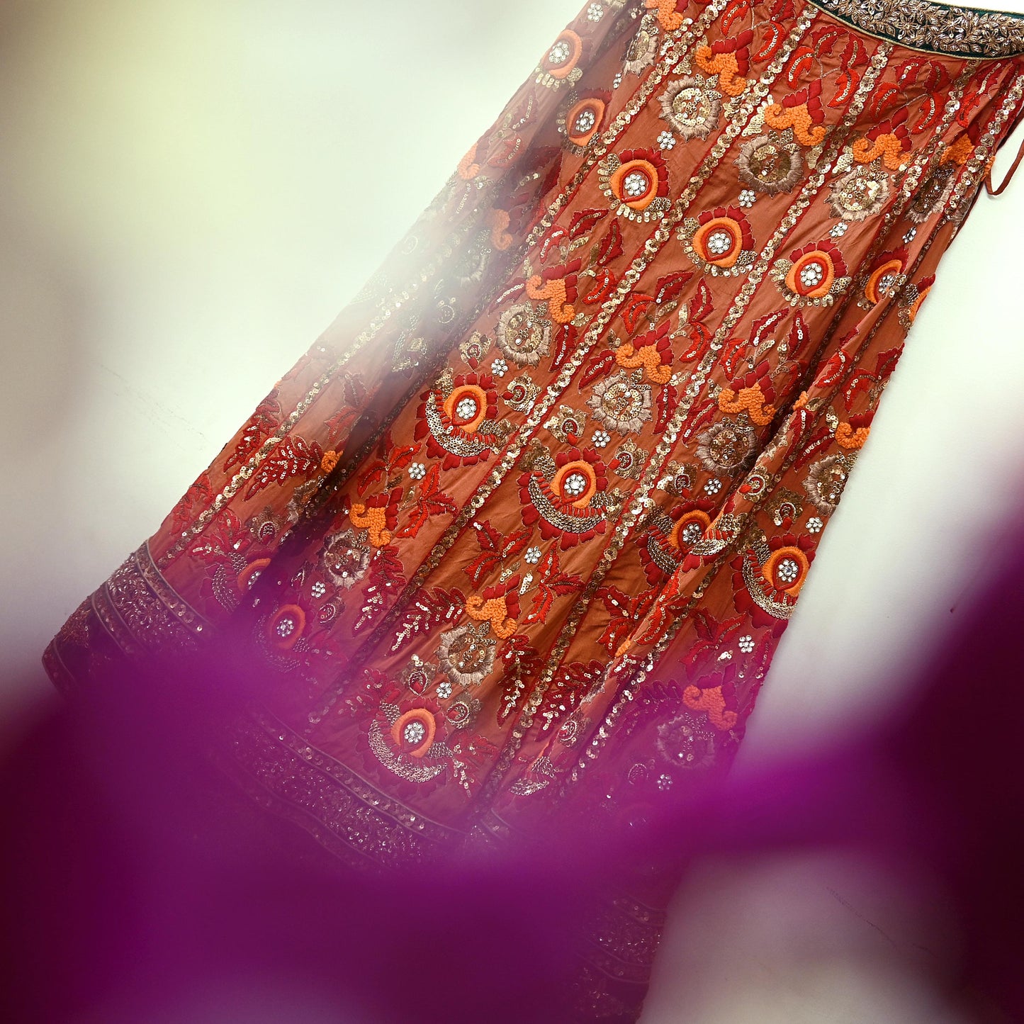 Indian Vintage Heavy Brown Pure chanderi Silk Hand Embroidered Lehenga Skirt By Designer Sabyasachi Bridal Wear Dabka/ Zardozi