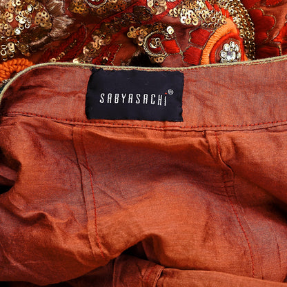 Indian Vintage Heavy Brown Pure chanderi Silk Hand Embroidered Lehenga Skirt By Designer Sabyasachi Bridal Wear Dabka/ Zardozi