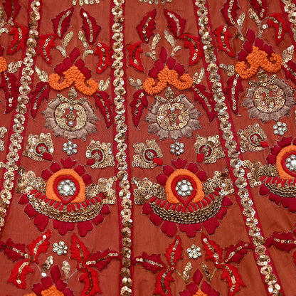 Indian Vintage Heavy Brown Pure chanderi Silk Hand Embroidered Lehenga Skirt By Designer Sabyasachi Bridal Wear Dabka/ Zardozi