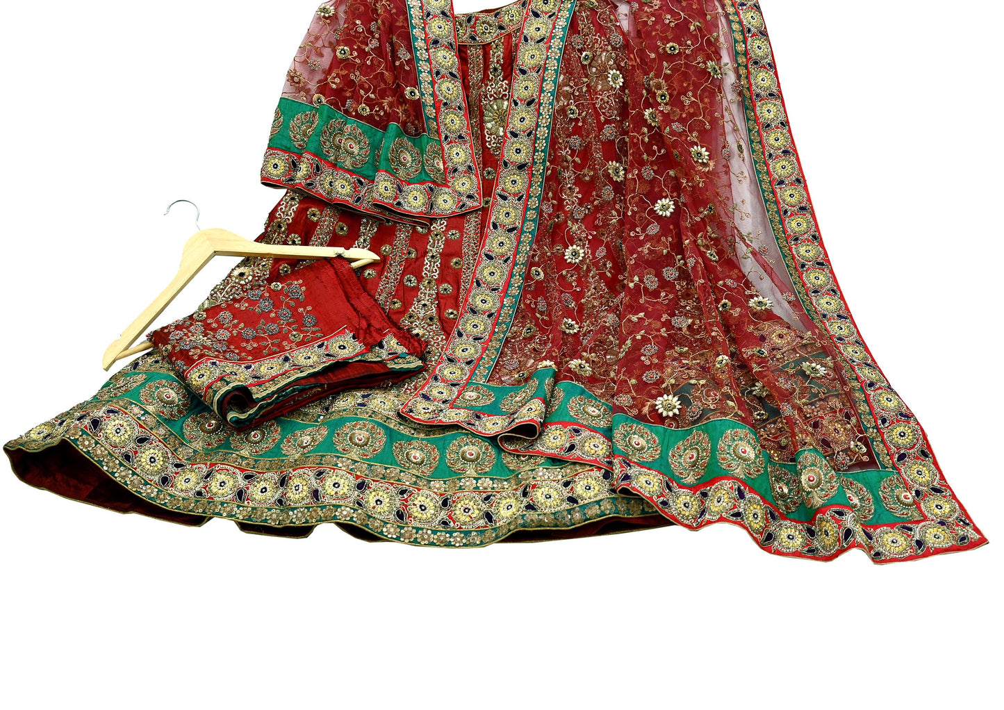 Indian Heavy Maroon Colored Pure Chanderi Silk/Net Hand Embroidered Lehenga 3pcs Set By Designer Sabyasachi Bridal Wear