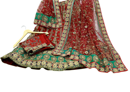 Indian Heavy Maroon Colored Pure Chanderi Silk/Net Hand Embroidered Lehenga 3pcs Set By Designer Sabyasachi Bridal Wear