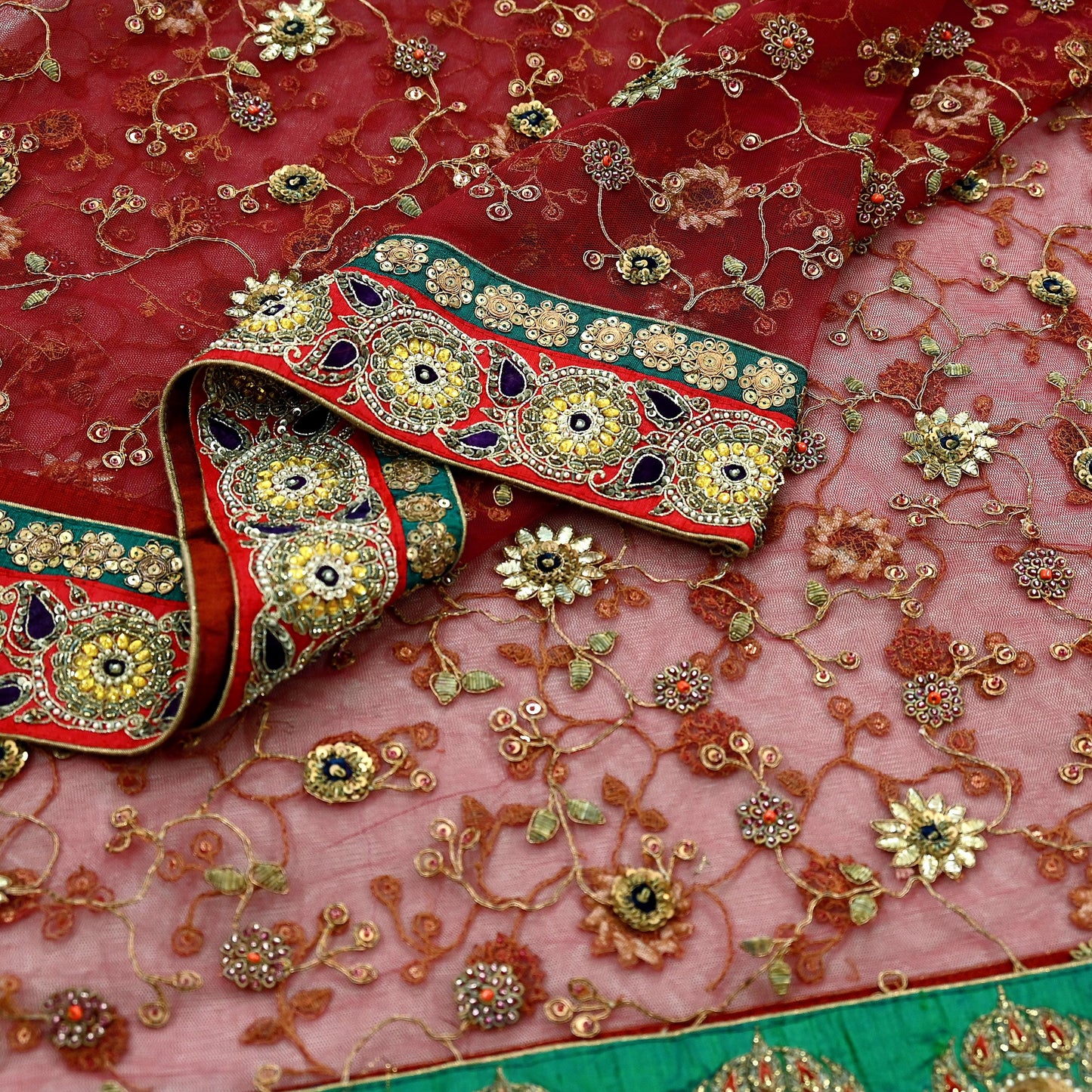 Indian Vintage Heavy Wedding Dupatta Maroon Net Long Stole Hand Embroidered By Designer Sabyasachi Scarves Zardozi Bridal Veil