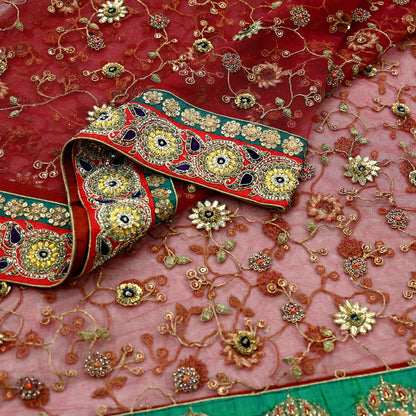 Indian Vintage Heavy Wedding Dupatta Maroon Net Long Stole Hand Embroidered By Designer Sabyasachi Scarves Zardozi Bridal Veil