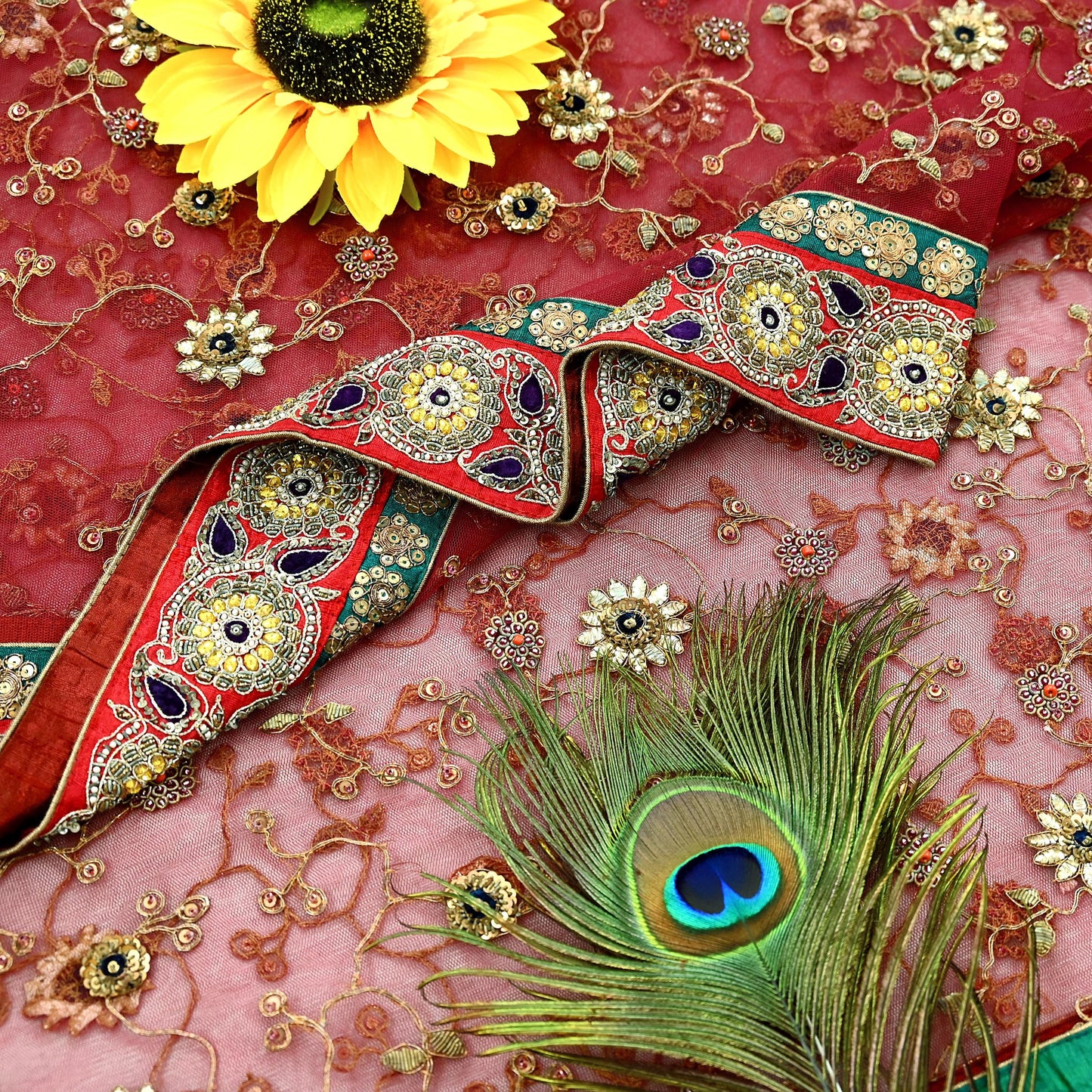 Indian Vintage Heavy Wedding Dupatta Maroon Net Long Stole Hand Embroidered By Designer Sabyasachi Scarves Zardozi Bridal Veil