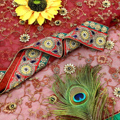 Indian Vintage Heavy Wedding Dupatta Maroon Net Long Stole Hand Embroidered By Designer Sabyasachi Scarves Zardozi Bridal Veil