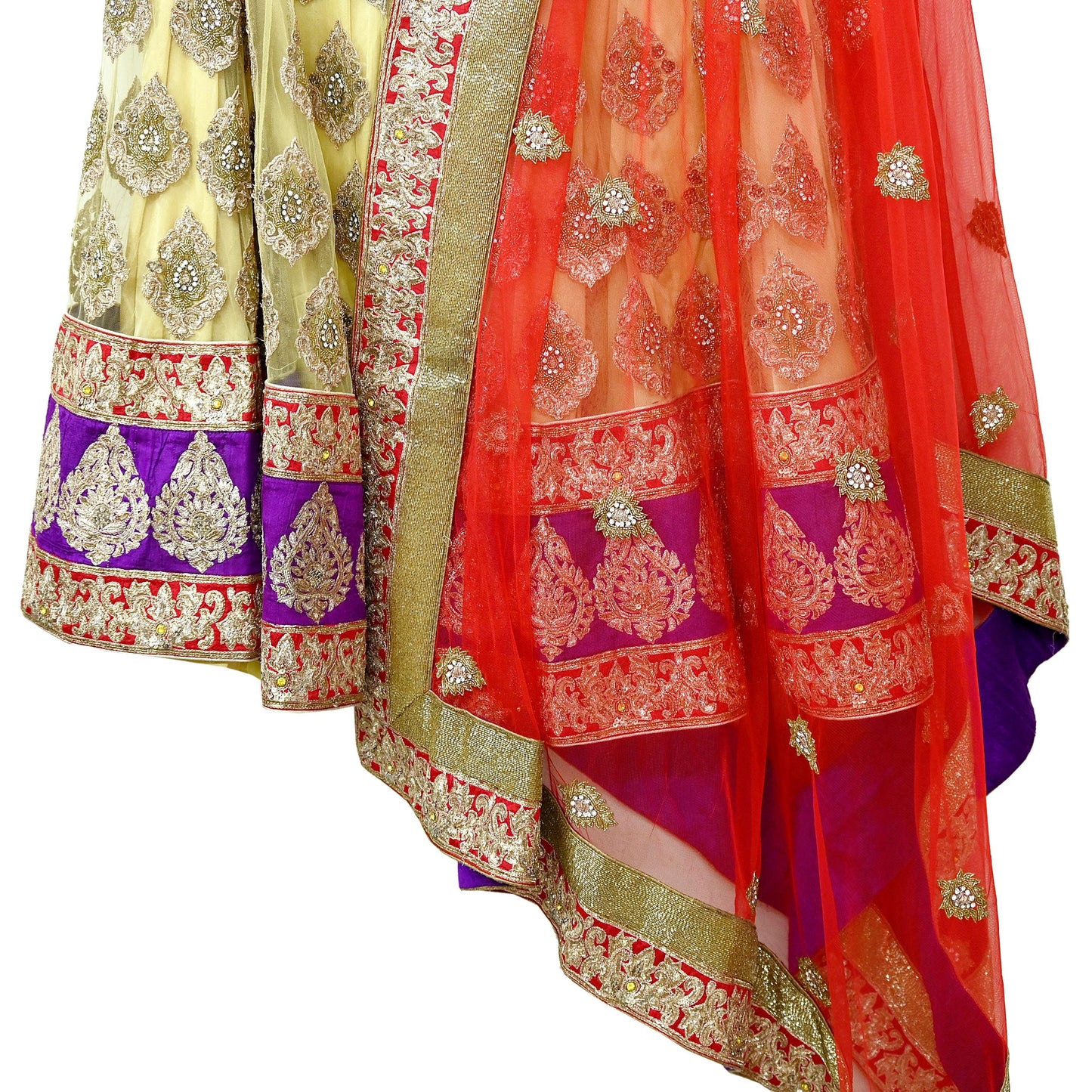 Indian Heavy Wedding Yellow & Red Net/Mesh Hand Embroidered Lehenga 2pcs Set Designer By Manish Malhotra Party Wear