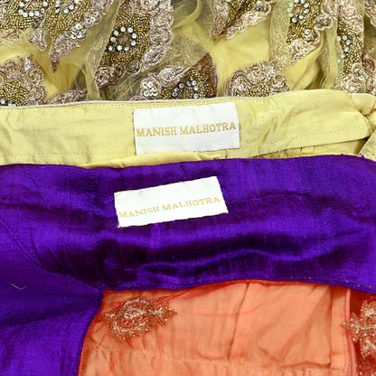 Indian Heavy Wedding Yellow & Red Net/Mesh Hand Embroidered Lehenga 2pcs Set Designer By Manish Malhotra Party Wear