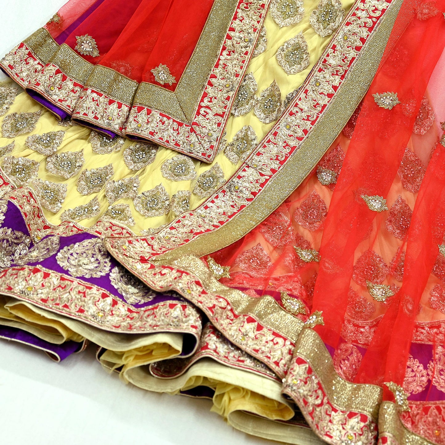 Indian Heavy Wedding Yellow & Red Net/Mesh Hand Embroidered Lehenga 2pcs Set Designer By Manish Malhotra Party Wear