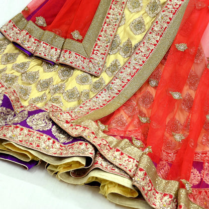 Indian Heavy Wedding Yellow & Red Net/Mesh Hand Embroidered Lehenga 2pcs Set Designer By Manish Malhotra Party Wear