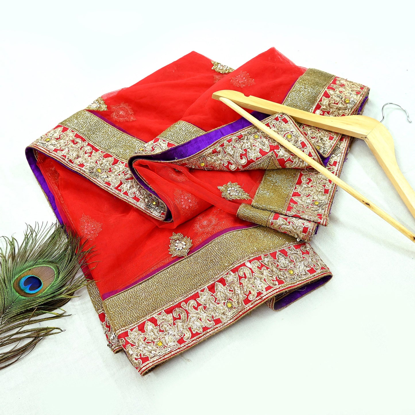 Indian Vintage Heavy Wedding Red Net/Mesh/ Velvet Hand Embroidered Dupatta Designer By Manish Malhotra Bridal Wear Zardozi Veil Hijab