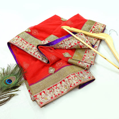 Indian Vintage Heavy Wedding Red Net/Mesh/ Velvet Hand Embroidered Dupatta Designer By Manish Malhotra Bridal Wear Zardozi Veil Hijab