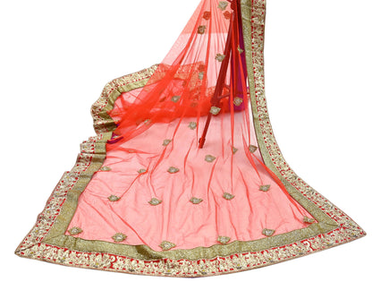 Indian Vintage Heavy Wedding Red Net/Mesh/ Velvet Hand Embroidered Dupatta Designer By Manish Malhotra Bridal Wear Zardozi Veil Hijab